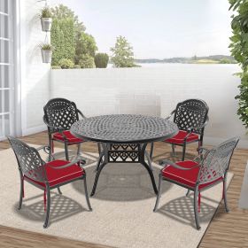 (Cushions In Random Colors)5-Piece Set Of Cast Aluminum Patio Furniture With Cushions (Color: as Pic)