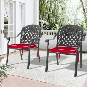 Cast Aluminum Patio Dining Chair 2PCS With Black Frame and Cushions In Random Colors (Color: as Pic)