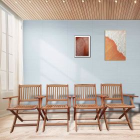 Foldable Patio Dining Set, 4 Folding Chairs, Indoor and outdoor universal, Teak (Color: as Pic)