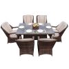 Direct Wicker Patio 7-Piece Brown Wicker Dining Set with Rattan Table and Armchair