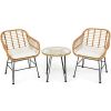 3 Pieces Rattan Furniture Set with Cushioned Chair Table
