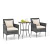 3 Pieces Patio Furniture Set with Cushioned Patio Chairs and Tempered Glass Coffee Table