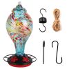 Glass Hummingbird Feeder 33OZ Hand Blown Hummingbird Feeder with 5 Flower Feeding Port Perch Ant Moat Hanging Hook S Hook Hemp Rope Cleaning Brush for