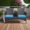 Outdoor Patio Loveseat Modern Rattan 2-Seat Patio Conversation Set with Cushions & Built-in Coffee Table Porch Furniture for Garden Lawn Backyard
