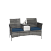 Outdoor Patio Loveseat Modern Rattan 2-Seat Patio Conversation Set with Cushions & Built-in Coffee Table Porch Furniture for Garden Lawn Backyard