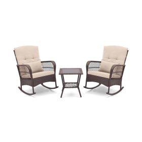 3 Pieces Rocking Bistro Set with 2-Tier Coffee Table (Color: Brown)