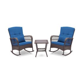 3 Pieces Rocking Bistro Set with 2-Tier Coffee Table (Color: Blue)