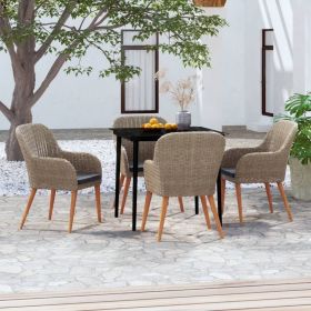 5 Piece Patio Dining Set with Cushions Brown (Color: Brown)
