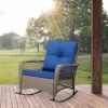 Modern Porch Wicker Rocking Chair for Outdoor Patio,All Weather Rattan Rocker,Brown Rattan, Beige Cushion