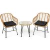 3 Pieces Rattan Furniture Set with Cushioned Chair Table