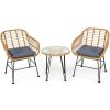 3 Pieces Rattan Furniture Set with Cushioned Chair Table