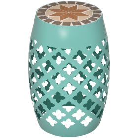 12" Patio Round Side Table, Outdoor Footstool, Garden Mosaic Accent Side Table, Plant Stand (Color: Blue)