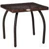 Outdoor PE Wicker Side Table, Small Square Rattan End Table, All-Weather Material Coffee Table for Garden, Balcony, Backyard, Brown