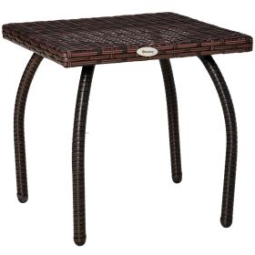 Outdoor PE Wicker Side Table, Small Square Rattan End Table, All-Weather Material Coffee Table for Garden, Balcony, Backyard, Brown (Color: as Pic)