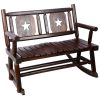 Outdoor Wood Rocking Bench Carbonized Double Rocking Chair for 2 Persons with Wide Curved Seat, Porch Rocker for Porch, Garden, Backyard, Rustic Brown