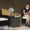 Wicker Side Table with 1.5" Umbrella Hole, Square Outdoor End Table with UV-Resistant Frame, Storage Space