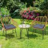3 Pieces Rattan Furniture Set with Cushioned Chair Table
