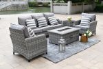 Direct Wicker Gray Wicker Sofa Set Outdoor Furniture Conversation Set with Firepit Table
