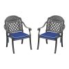 Cast Aluminum Patio Dining Chair 2PCS With Black Frame and Cushions In Random Colors