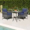 3 Pieces Patio Furniture Set with Cushioned Patio Chairs and Tempered Glass Coffee Table