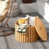 2-in-1 Outdoor Side Table with Storage Acacia Wood Slatted Coffee Table Square/Round Slatted End Storage Box
