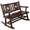 Outdoor Wood Rocking Bench Carbonized Double Rocking Chair for 2 Persons with Wide Curved Seat, Porch Rocker for Porch, Garden, Backyard, Rustic Brown