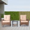 Modern Porch Wicker Rocking Chair for Outdoor Patio,All Weather Rattan Rocker,Brown Rattan, Beige Cushion