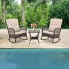 3 Pieces Rocking Bistro Set with 2-Tier Coffee Table