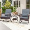 3 Pieces Rocking Bistro Set with 2-Tier Coffee Table
