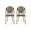 Outdoor PE Ratten and Aluminum French Bistro Chair, Set of 2, Black & White, Bamboo Print Finish