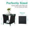 Outdoor Patio Wicker Side Table, Square End Table Bistro Coffee Table with Glass Top Storage Shelf for Porch Garden Backyard