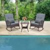 3 Pieces Rocking Bistro Set with 2-Tier Coffee Table