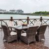 Direct Wicker Patio 7-Piece Brown Wicker Dining Set with Rattan Table and Armchair