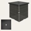 Wicker Side Table with 1.5" Umbrella Hole, Square Outdoor End Table with UV-Resistant Frame, Storage Space