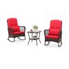 3 Pieces Rocking Bistro Set with 2-Tier Coffee Table